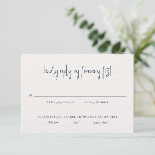 Modern Grey Handwritten Script Elegant Wedding RSVP Card (Standing Front)