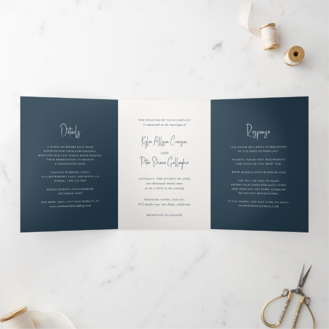 Modern Grey Handwritten Script Elegant Wedding Tri-Fold Invitation (Inside)