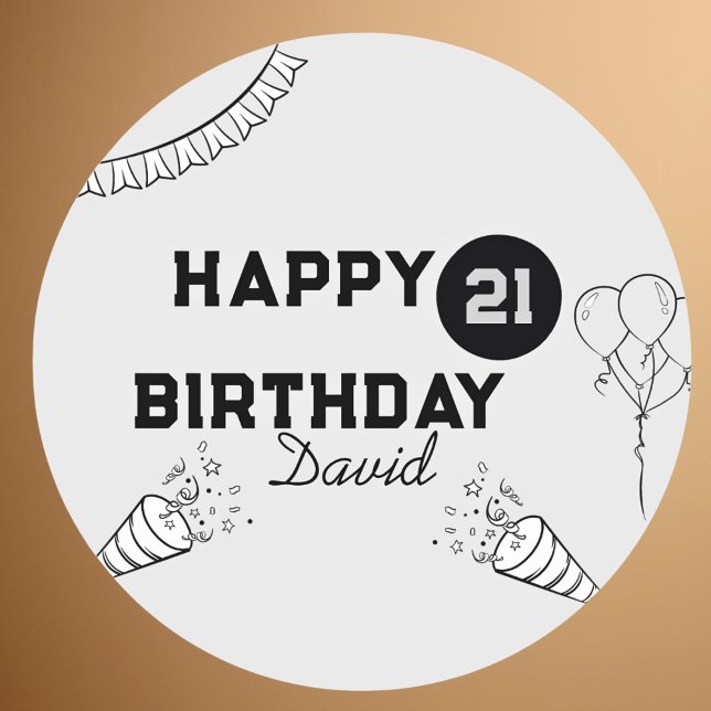 Modern Grey Happy Birthday Any year custom  Classic Round Sticker (Creator Uploaded)
