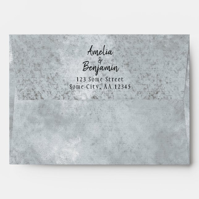 Modern Grey Hearts Script Return Address Wedding Envelope (Back (Top Flap))