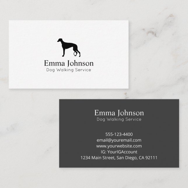 Modern Grey Hound logo Dog Walking Business Card (Front/Back)