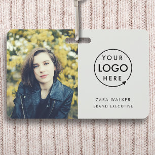 Modern Grey ID Card   Logo Photo Business Staff Badge