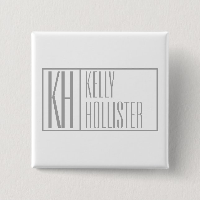 Modern Grey Initials & Name Logo 15 Cm Square Badge (Front)