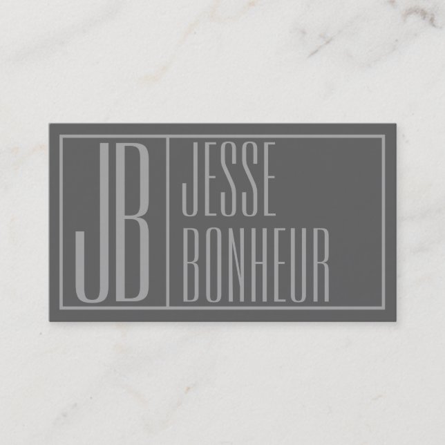 Modern Grey Initials & Name Logo Business Card (Front)