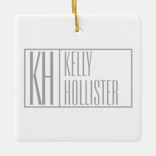 Modern Grey Initials & Name Logo Ceramic Ornament