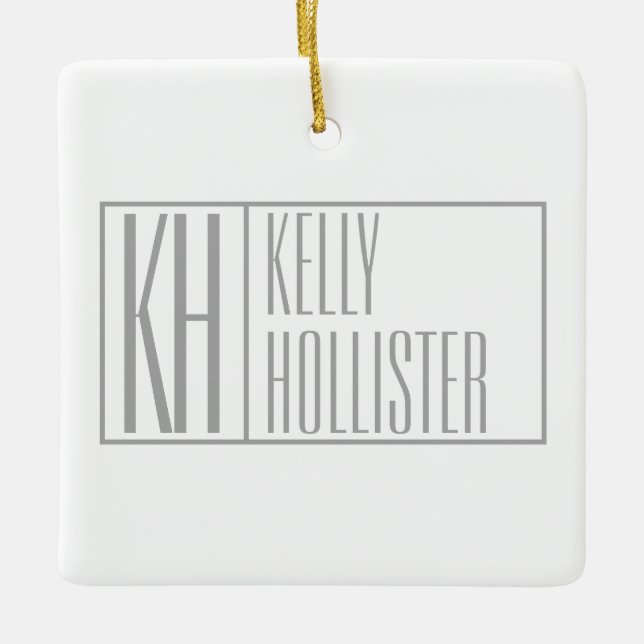 Modern Grey Initials & Name Logo Ceramic Ornament (Front)