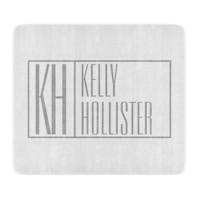 Modern Grey Initials & Name Logo Cutting Board (Front)