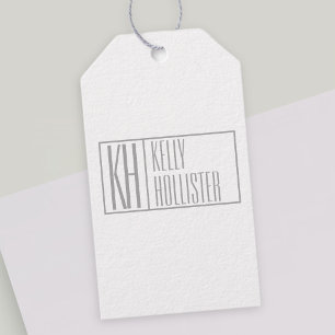 Modern Grey Initials & Name Logo Gift Tags