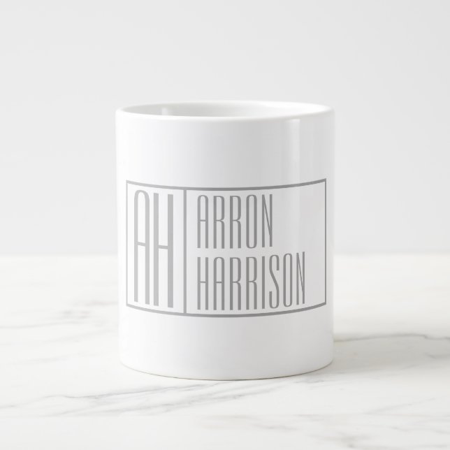 Modern Grey Initials & Name Logo Large Coffee Mug (Front)