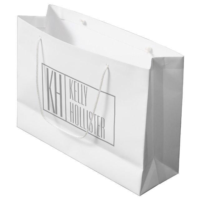 Modern Grey Initials & Name Logo Large Gift Bag (Front Angled)