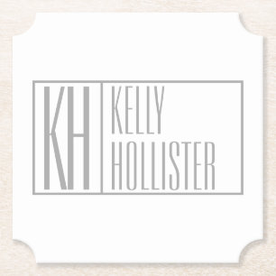 Modern Grey Initials & Name Logo Paper Coaster