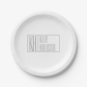 Modern Grey Initials & Name Logo Paper Plate