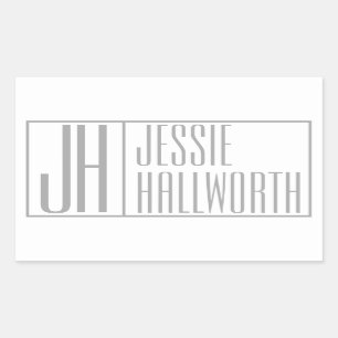 Modern Grey Initials & Name Logo Rectangular Stick Sticker