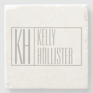 Modern Grey Initials & Name Logo Stone Coaster