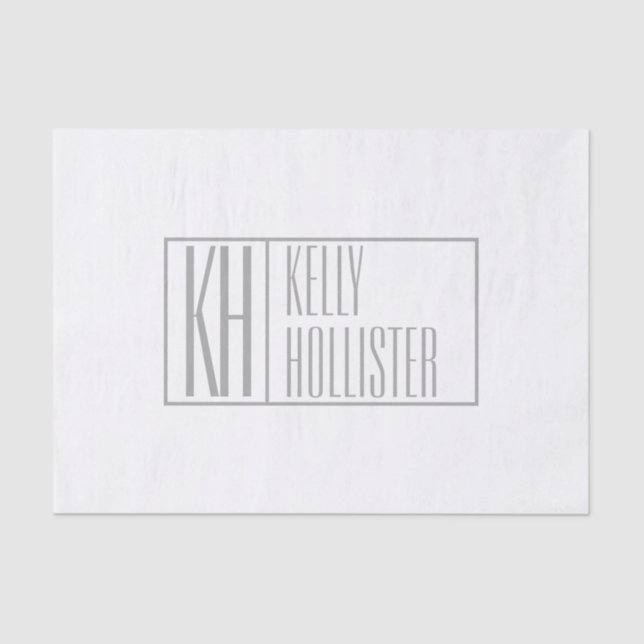 Modern Grey Initials & Name Logo Tissue Paper (Front)