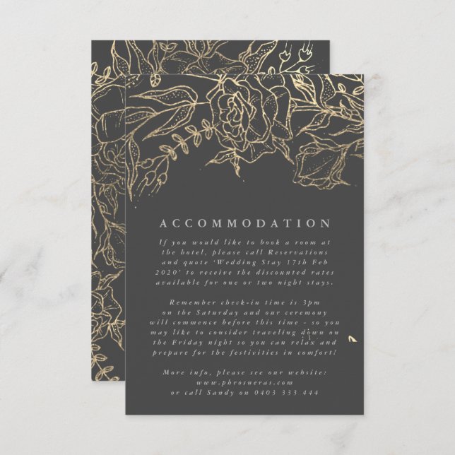 Modern Grey Iron Ore Gold Elegant Pampas Wedding Enclosure Card (Front/Back)