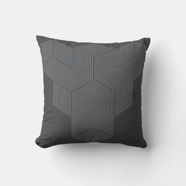 Modern Grey Isometric Optical Illusion Throw Pillo Cushion (Front)