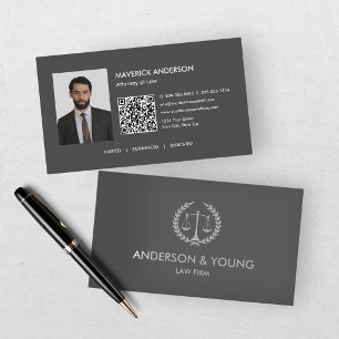 Modern Grey Lawyer Professional Photo Business Card