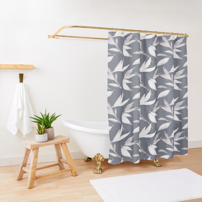 Modern Grey Leaf Botanical Shower Curtain (Creator Uploaded)
