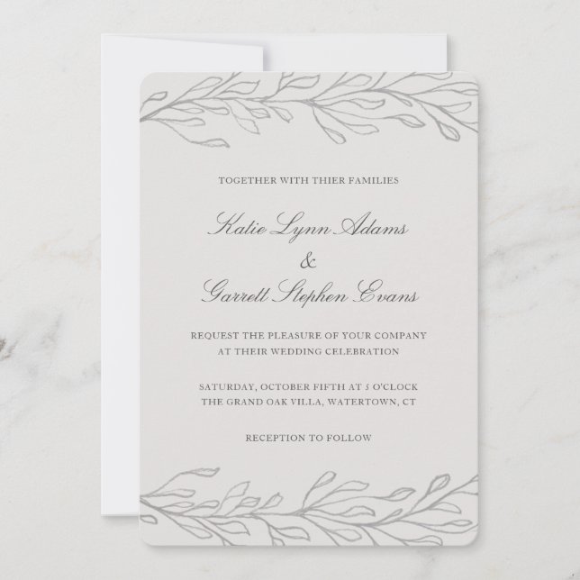 Modern Grey Line Art Elegant Wedding Invitation (Front)