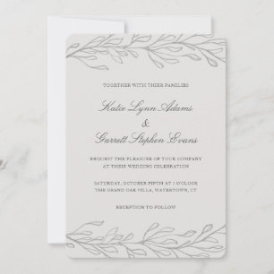Modern Grey Line Art Elegant Wedding Invitation