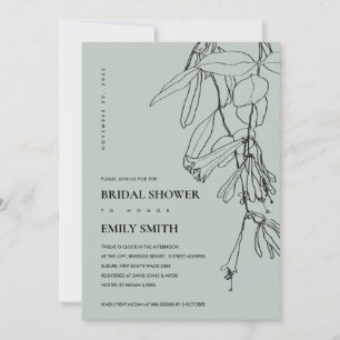 MODERN GREY LINE DRAWING FLORAL BRIDAL SHOWER CARD