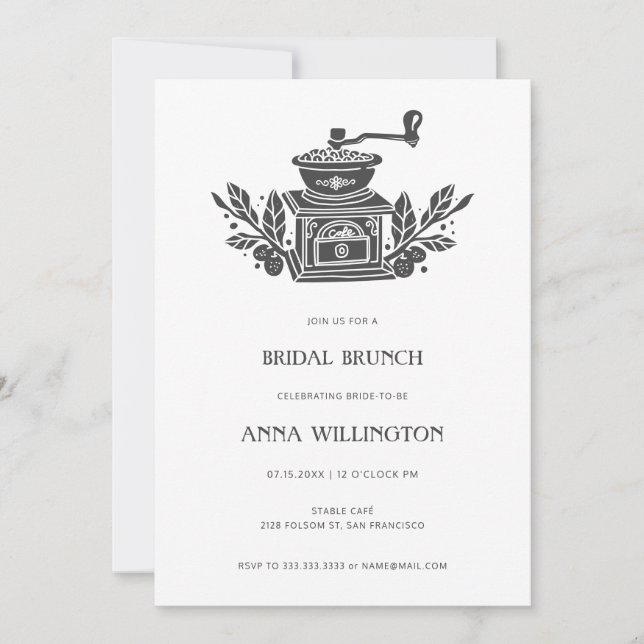 Modern Grey Linocut Bridal Shower Brunch Invitation (Front)
