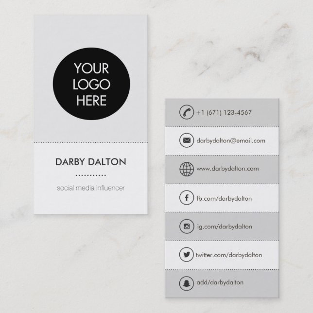 Modern Grey Logo Social Media Business Card (Front/Back)