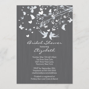 Modern Grey Love Birds Bridal Shower Invitation