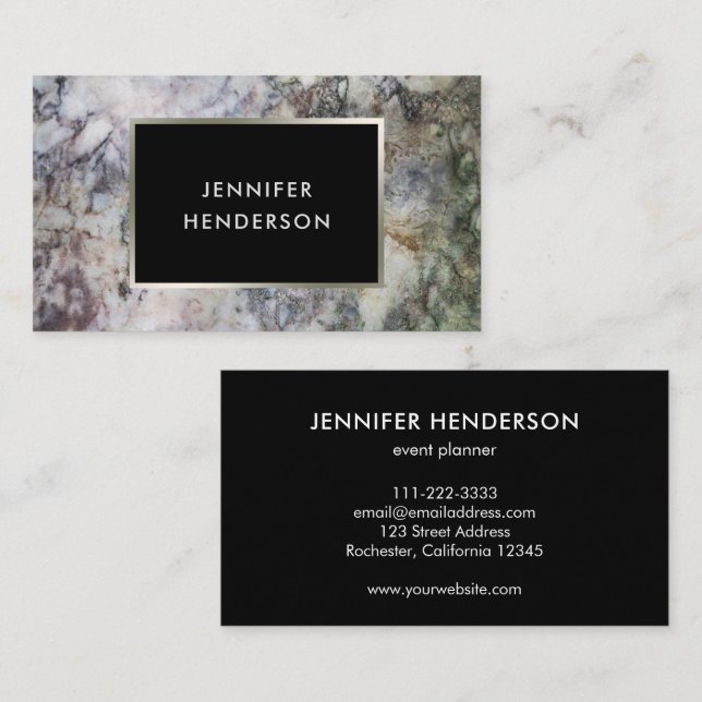 Modern grey marble black silver professional squar business card (Front/Back)