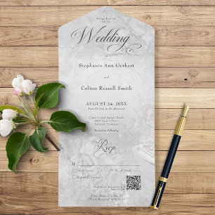 Modern Grey Marble Minimal QR Code All In One Invitation