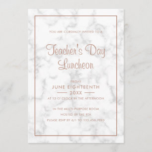 Modern Grey Marble Rose Gold Teacher's Day Invitation