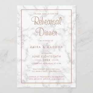 Modern Grey Marble with Rose Gold Rehearsal Dinner Invitation