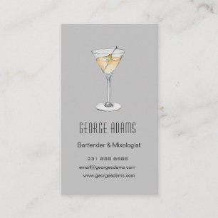 Modern grey Martini Bartender Business Card