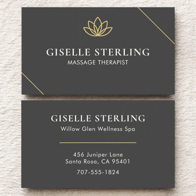 Modern Grey Massage Therapist Minimalist Lotus Business Card (Creator Uploaded)