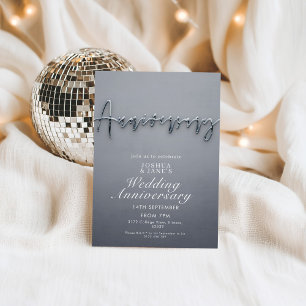 Modern Grey Metallic Wedding Anniversary Party  Invitation