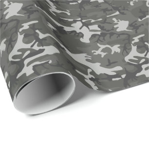 Modern Grey Military Camo Camouflage Wrapping Paper
