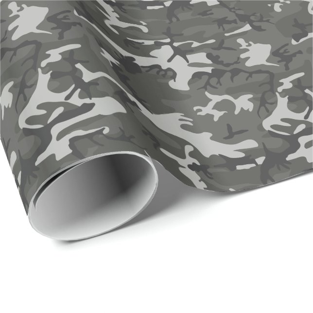 Modern Grey Military Camo Camouflage Wrapping Paper (Roll Corner)