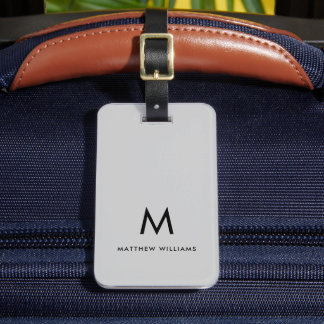 Modern Grey Minimal Monogram Custom Luggage Tag