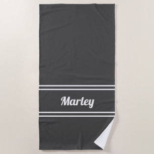 Modern Grey Minimal Name Monogram Script Template  Beach Towel