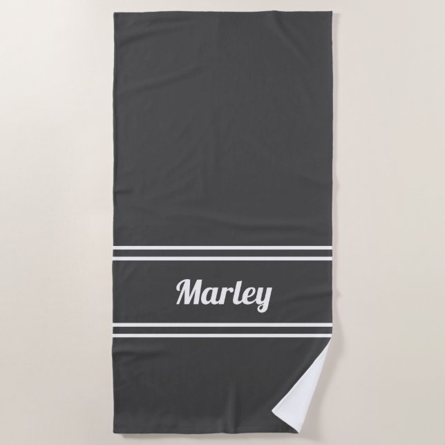 Modern Grey Minimal Name Monogram Script Template  Beach Towel (Front)