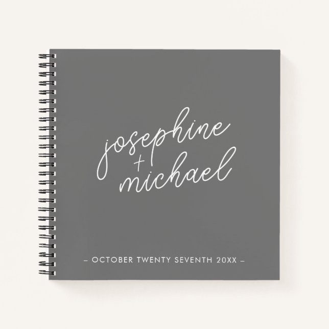 Modern Grey Minimal Wedding Guest Book (Front)
