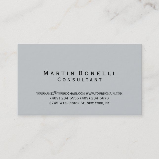 Modern Grey Minimalist Consultant Business Card (Front)