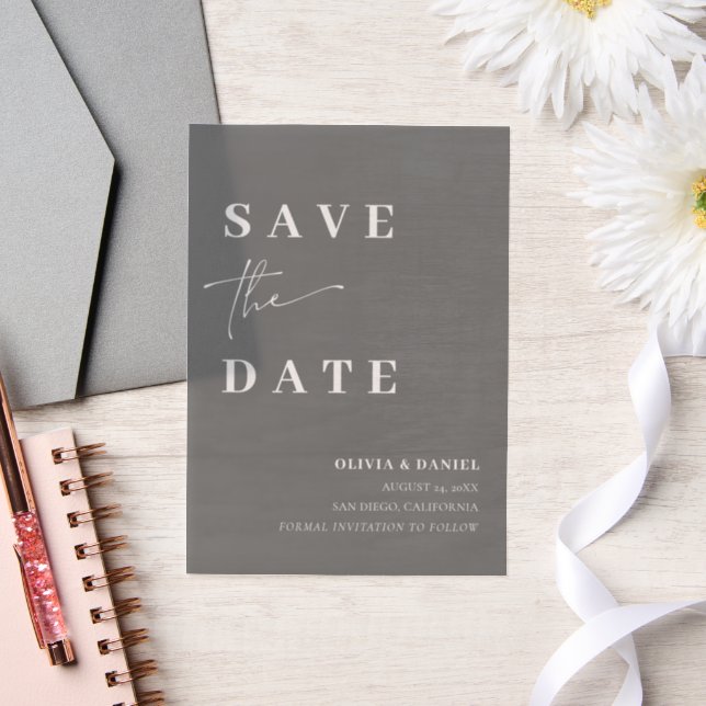 Modern Grey Minimalist Elegant Save the Date Vellum Invitations (Wedding)