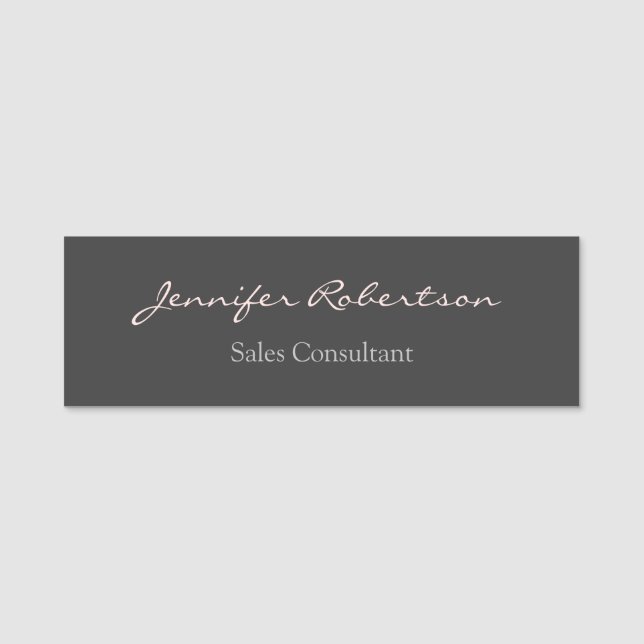 Modern Grey Misty Rose Plain Unique Name Tag (Front)
