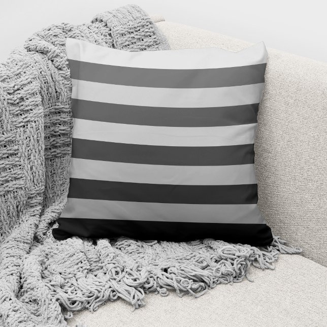 Modern Grey Monochrome Colour Block Striped Cushion (Creator Uploaded)