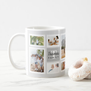 Modern Grey Monochrome Family Photo Collage Coffee Mug