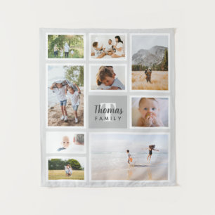 Modern Grey Monochrome Family Photo Collage Tapestry