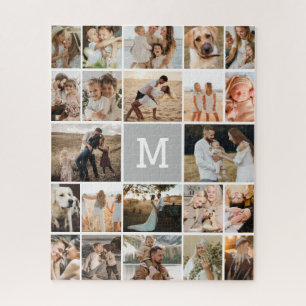 Modern Grey Monogram 22 Photo Collage Jigsaw Puzzle