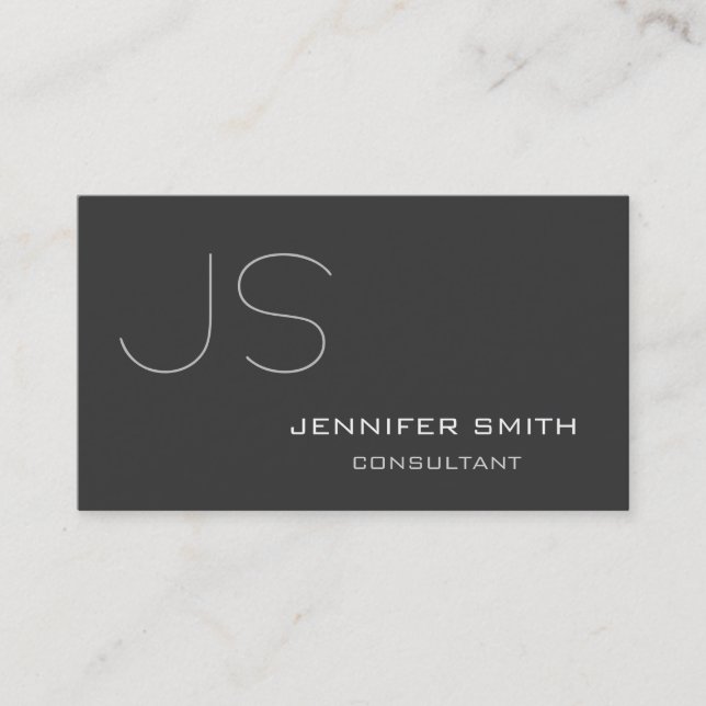 Modern Grey Monogram Consultant Business Card (Front)